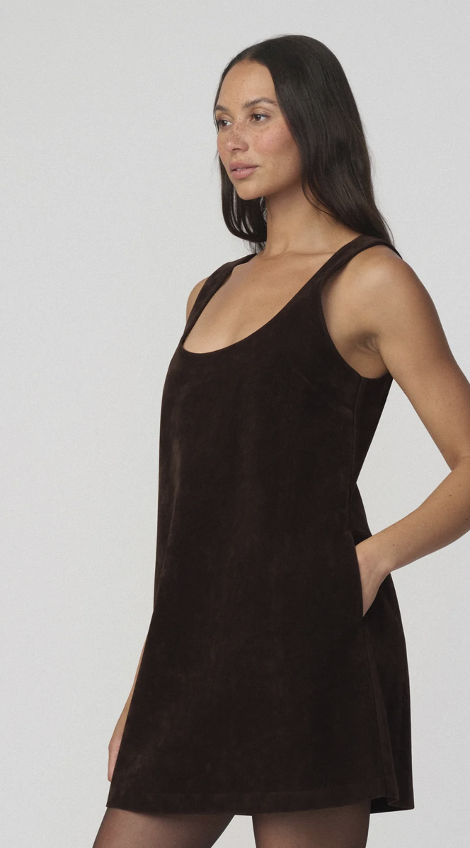 The Scoop Neck Vegan Suede Mini Dress