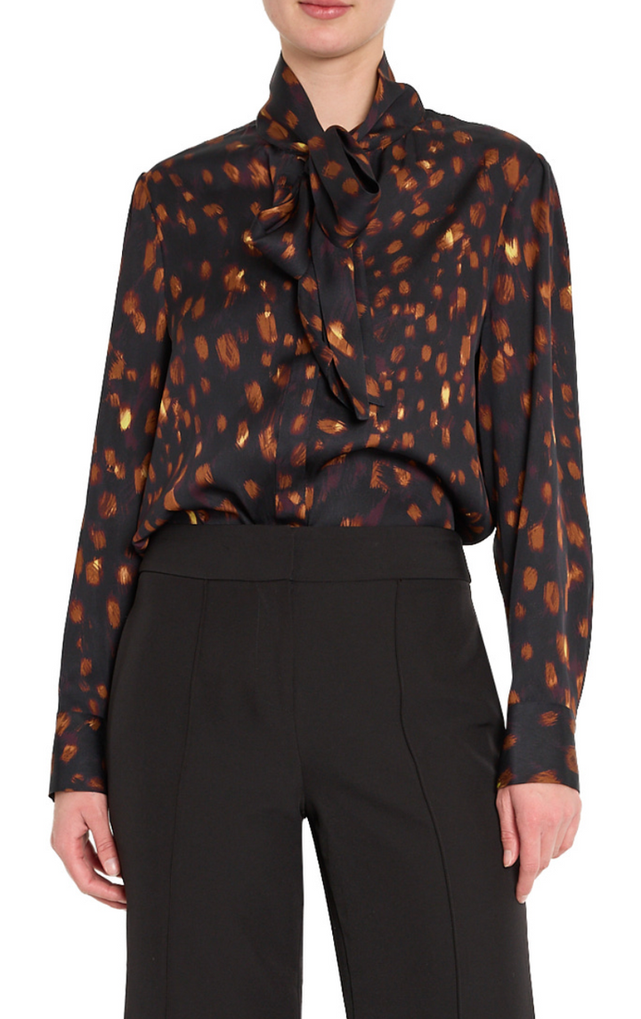 Printed Tie Neck Silk Blouse