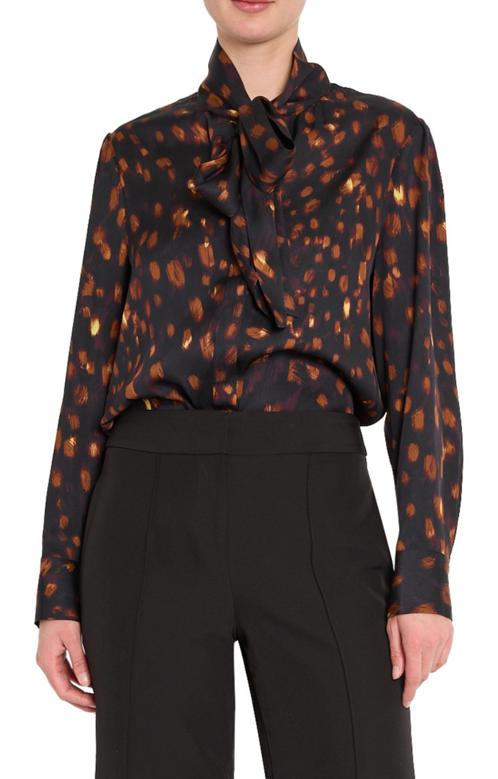 Printed Tie Neck Silk Blouse