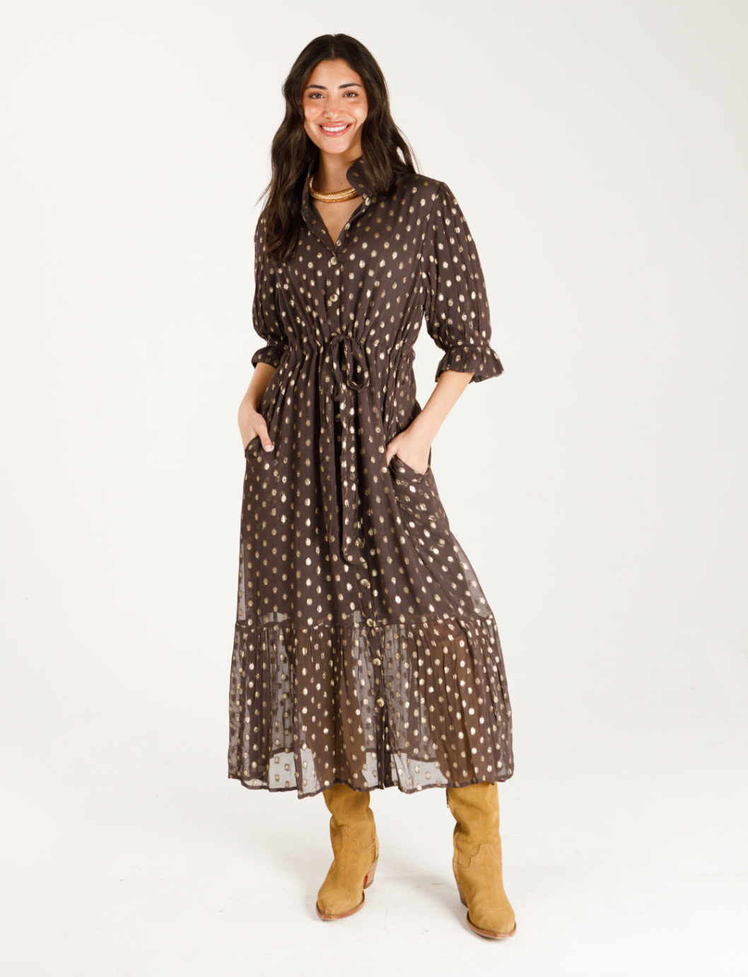 Catherine Dress Chocolate Brown Lurex