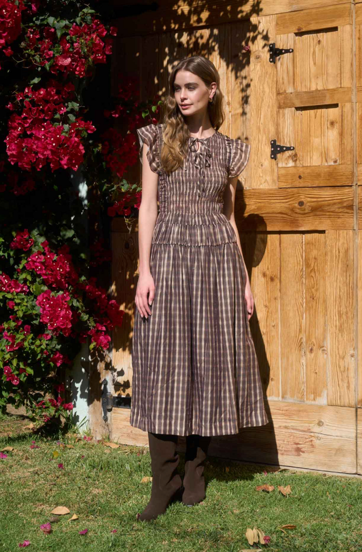 Flutter Sleeve Smocked Midi Dress
