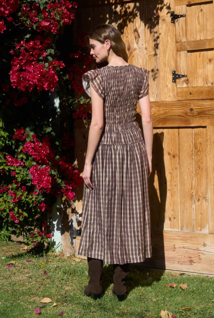 Flutter Sleeve Smocked Midi Dress