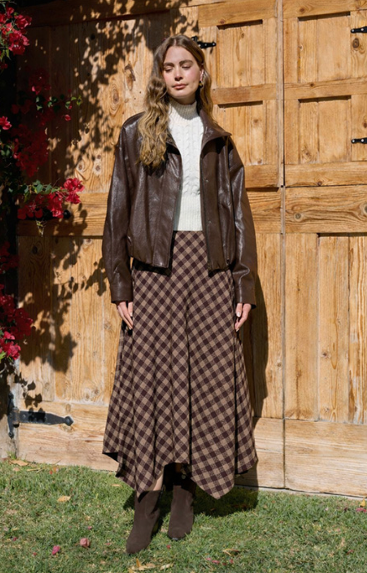Hankerchief Hem Plaid Midi Skirt