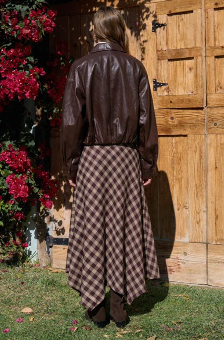 Hankerchief Hem Plaid Midi Skirt