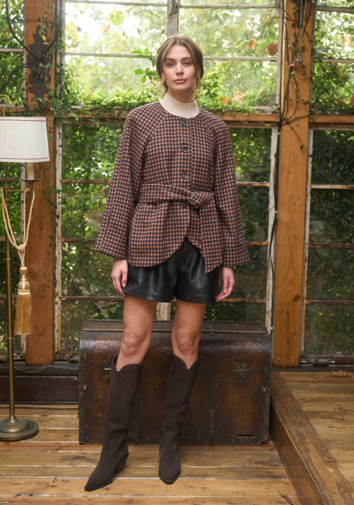Round Neck Waist Tie Jacket