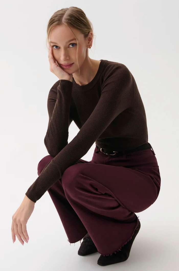 Penny Wide Leg Denim Pants Claret