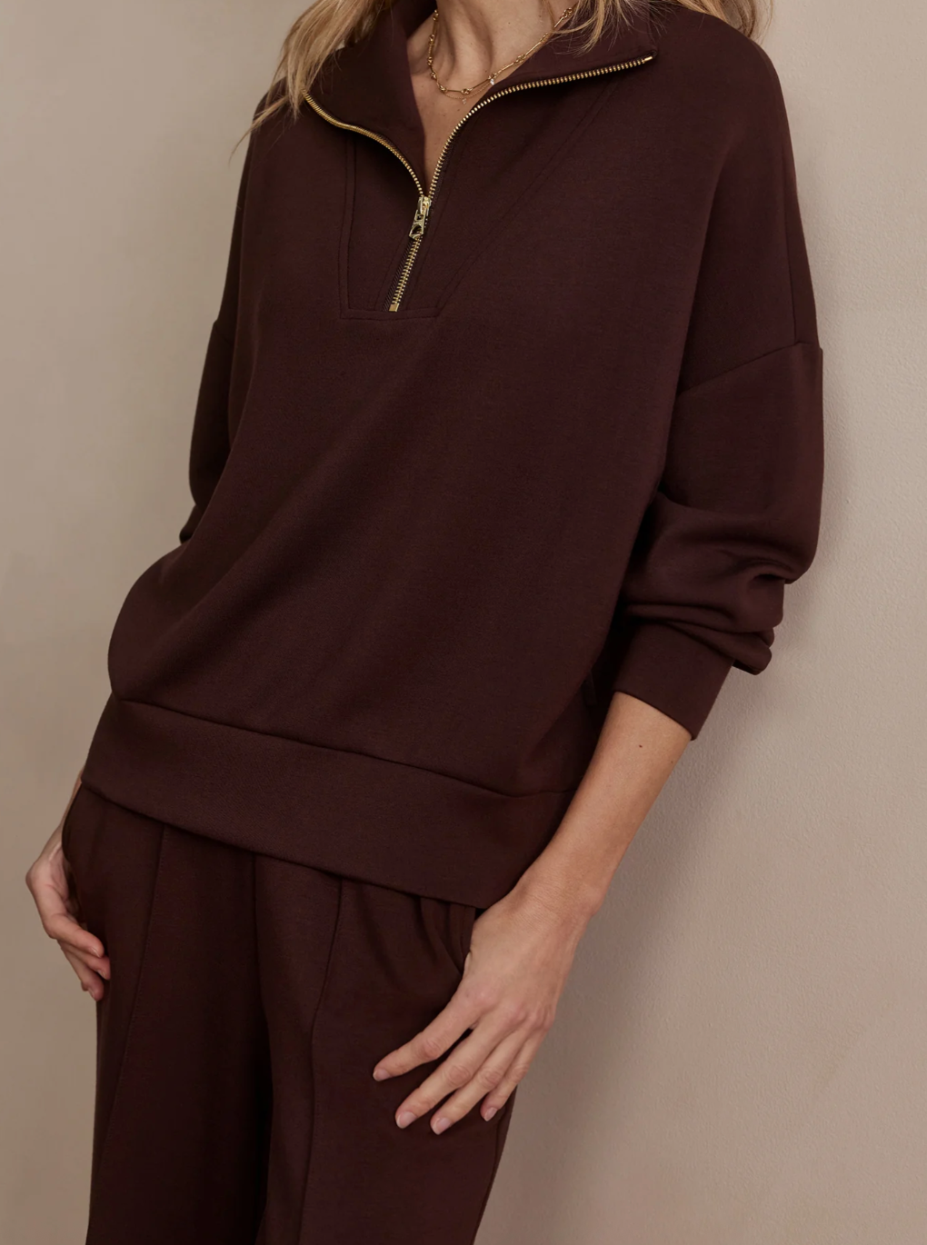 Hawley Half Zip Sweat Coffee Bean Marl