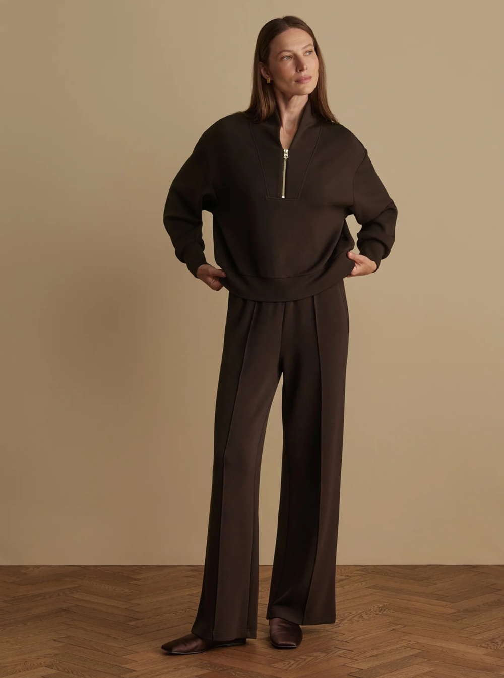 Hawley Half Zip Sweat Coffee Bean Marl