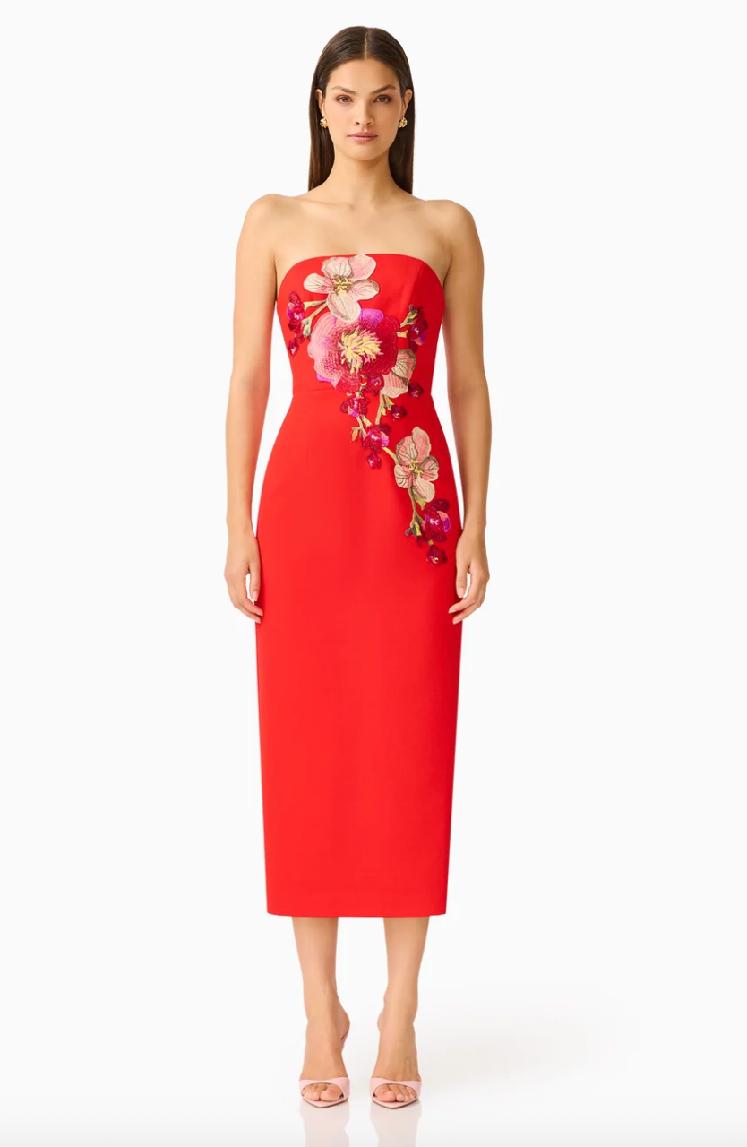 Fleurisca Column Midi Dress Scarlet Red