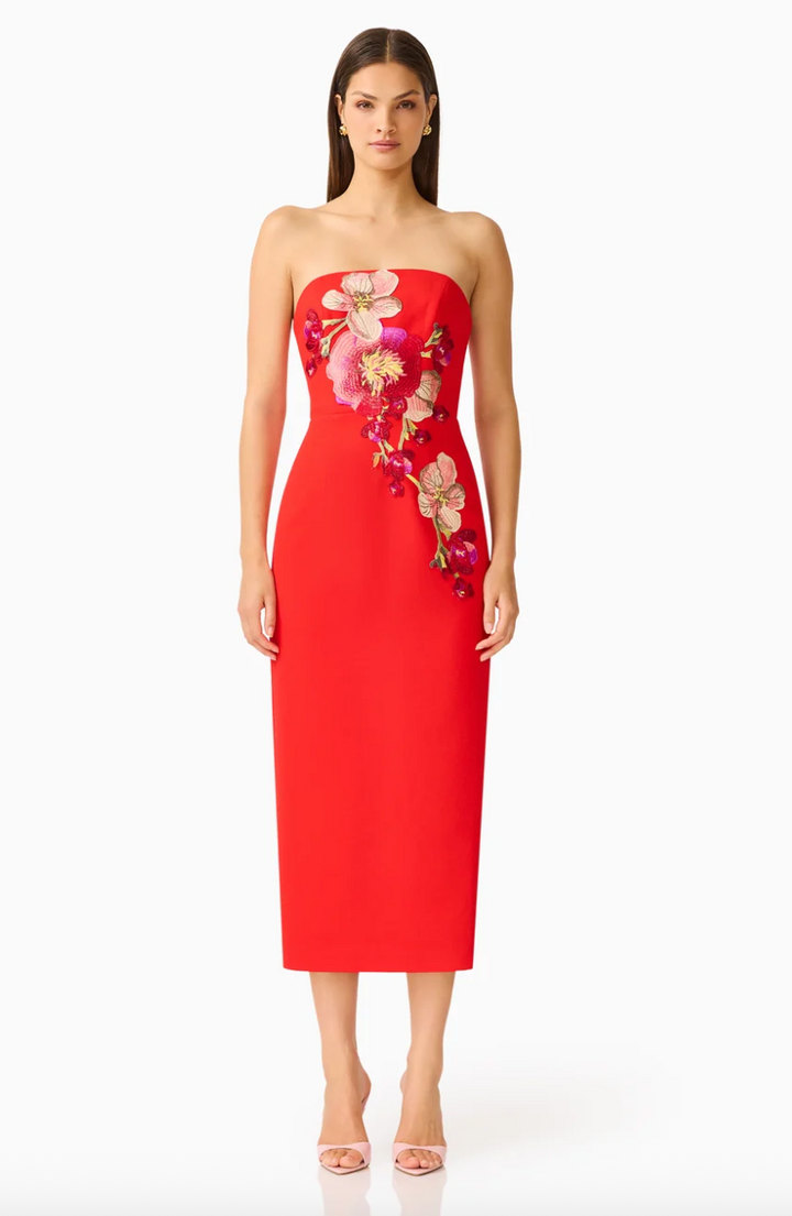 Fleurisca Column Midi Dress Scarlet Red