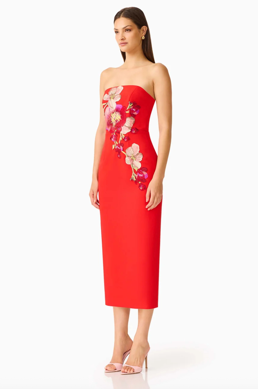 Fleurisca Column Midi Dress Scarlet Red