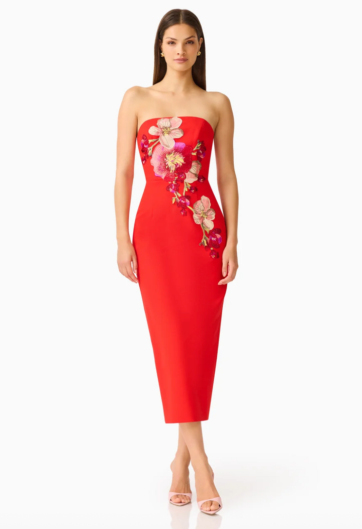 Fleurisca Column Midi Dress Scarlet Red