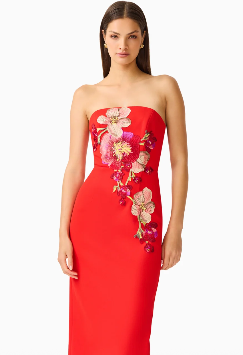 Fleurisca Column Midi Dress Scarlet Red