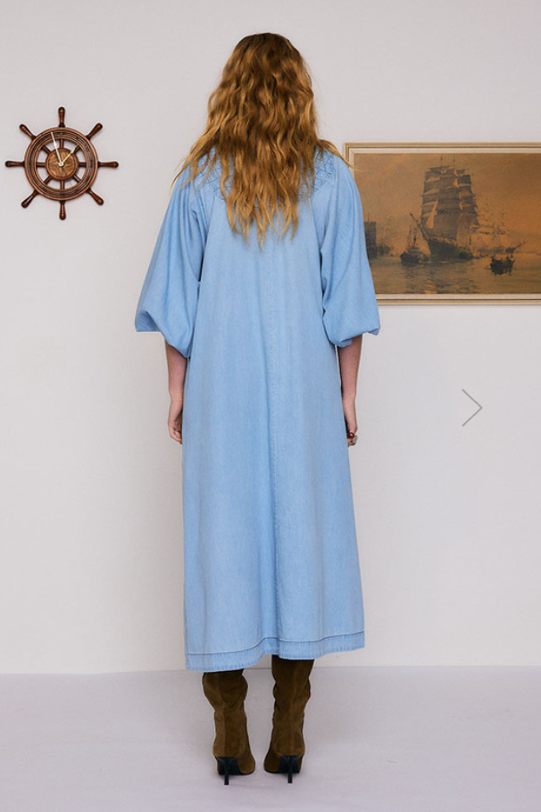 Chambray Smocked Midi Dress
