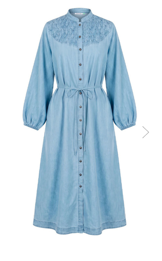 Chambray Smocked Midi Dress