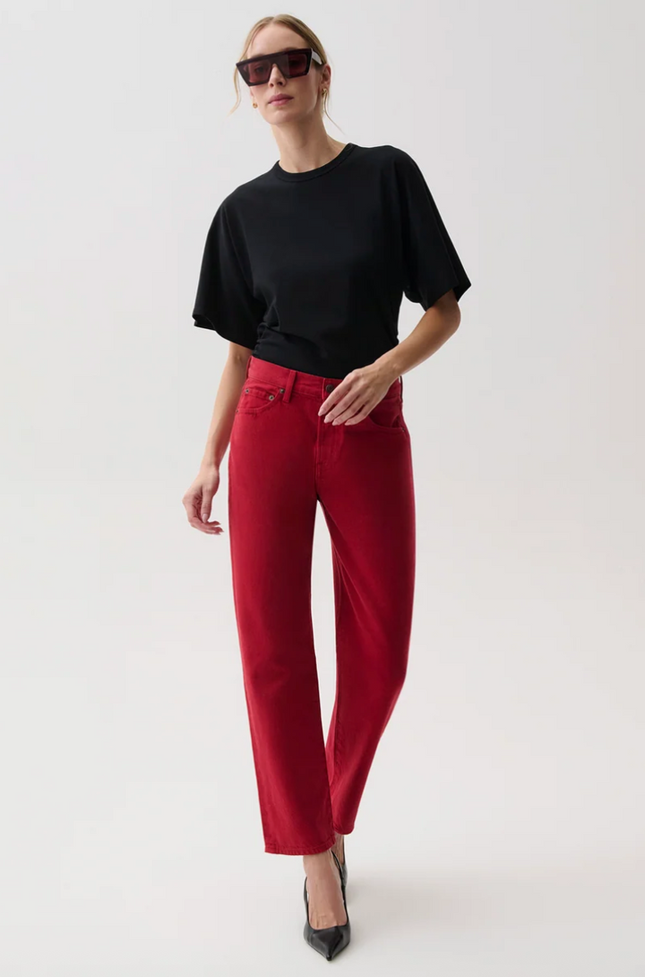 Lexi Mid Rise Bowed Straight Jean Savvy Red