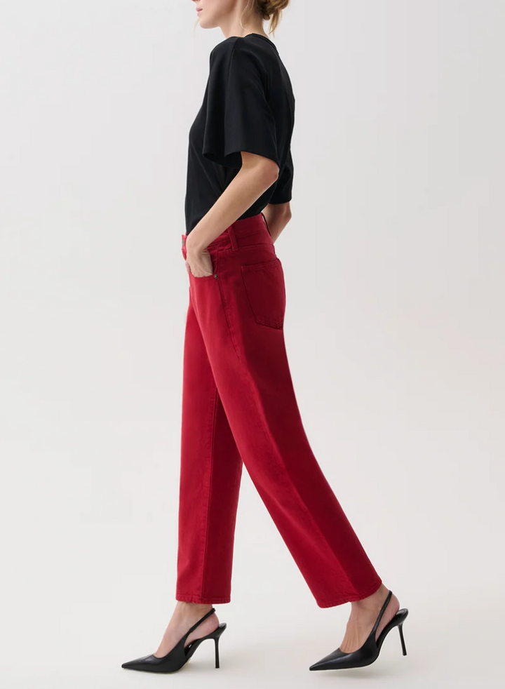 Lexi Mid Rise Bowed Straight Jean Savvy Red