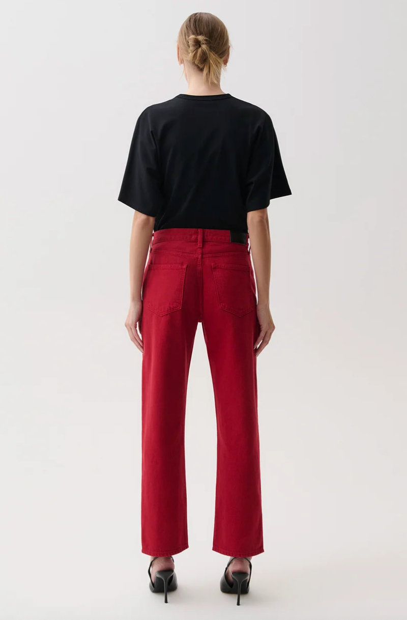 Lexi Mid Rise Bowed Straight Jean Savvy Red