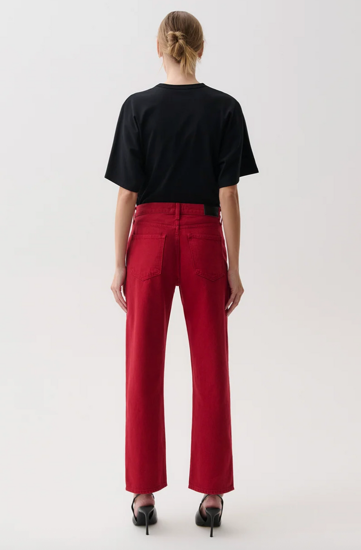 Lexi Mid Rise Bowed Straight Jean Savvy Red