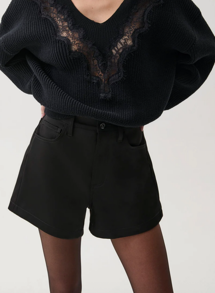 Saige High Rise A-Line Short Black Sateen