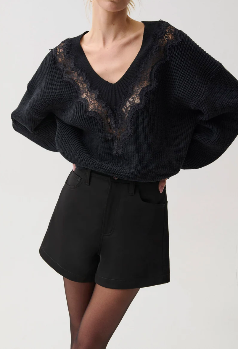 Saige High Rise A-Line Short Black Sateen