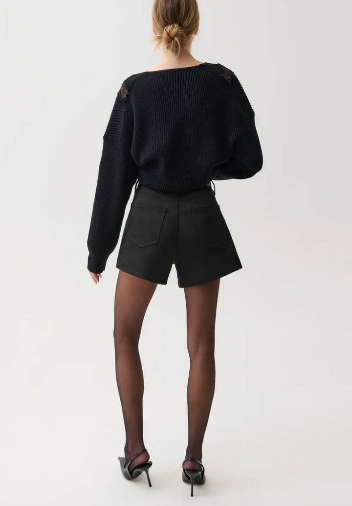 Saige High Rise A-Line Short Black Sateen