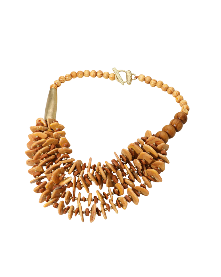 Bold Layered Chip Beaded Statement Necklace Brown