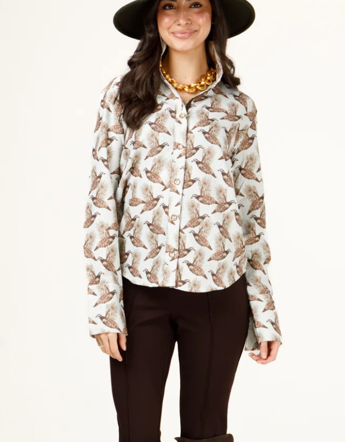 Liz Top Oxford Field & Quail Stripe