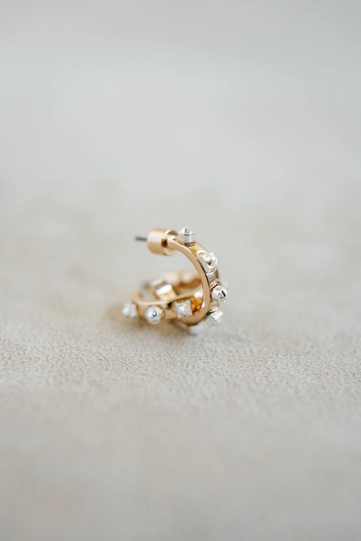 Mixed Metal Huggie Gold W/ Silver Stones