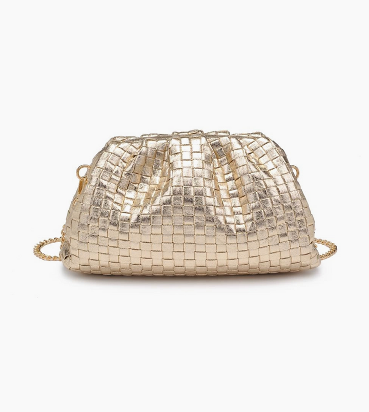 Tate Woven Frame Clutch Gold