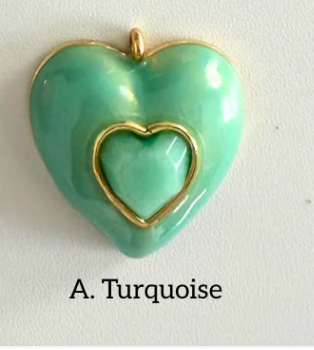 Heart Leather Cord Necklace -Brown - Heart Charm: Turquoise