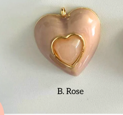 Heart Leather Cord Necklace - Brown - Heart Charm: Rose