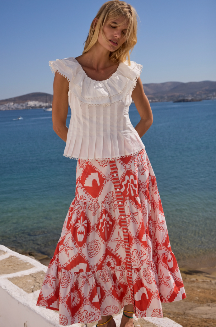 Button Front Skirt Asterias Red