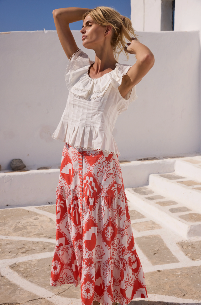 Button Front Skirt Asterias Red