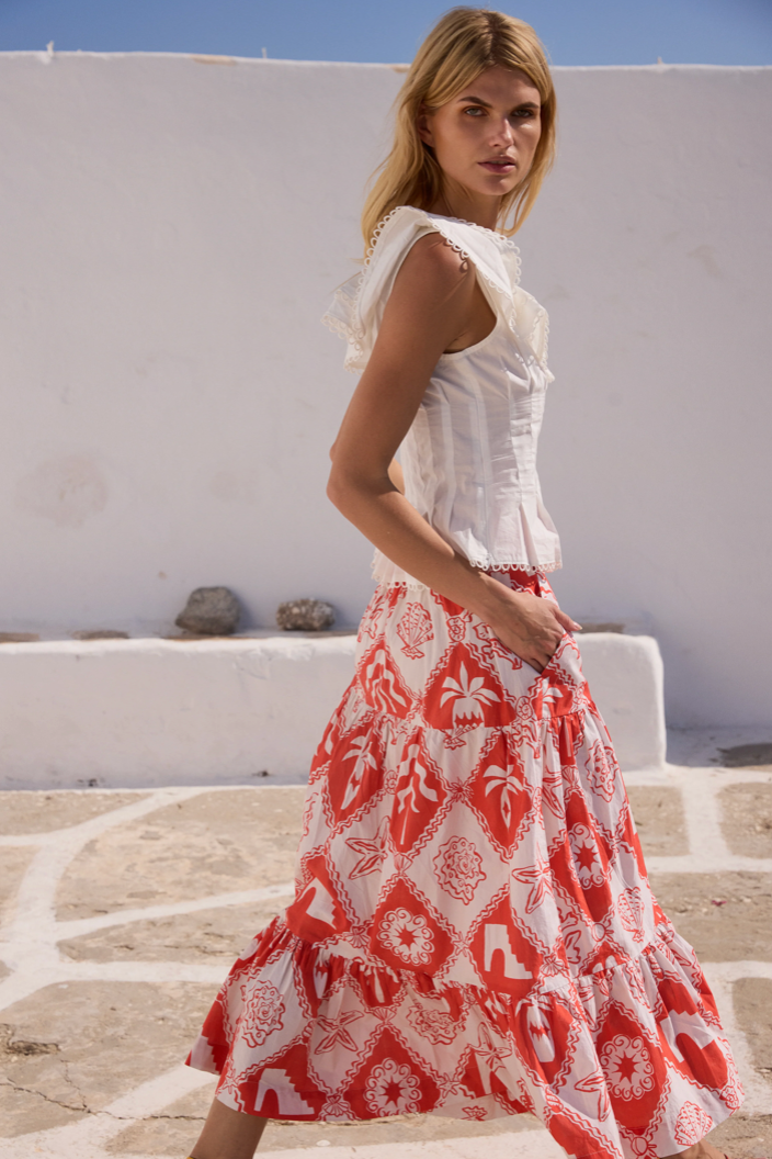 Button Front Skirt Asterias Red