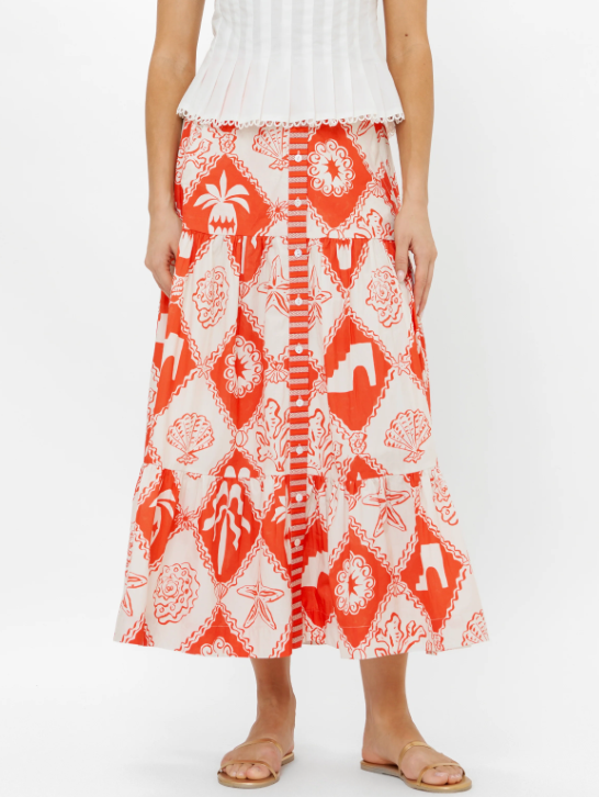 Button Front Skirt Asterias Red