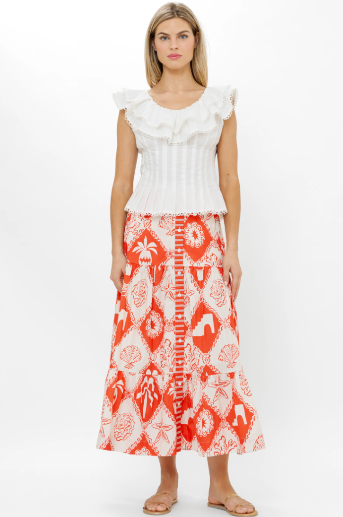 Button Front Skirt Asterias Red