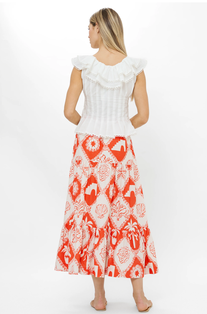 Button Front Skirt Asterias Red