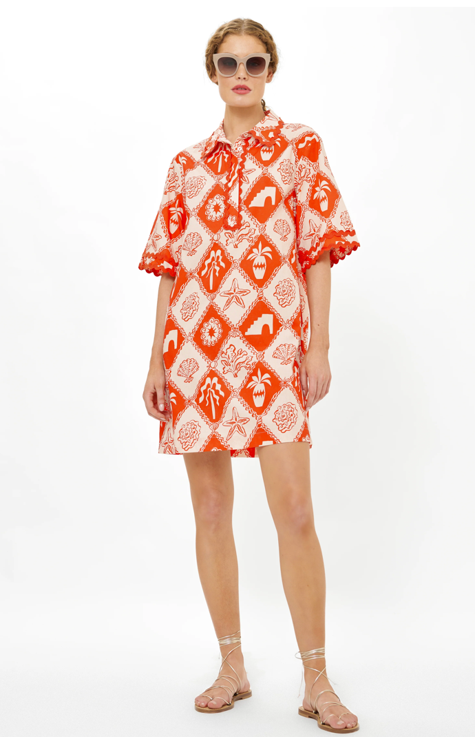 Collared Shirt Dress Mini Asterias Red