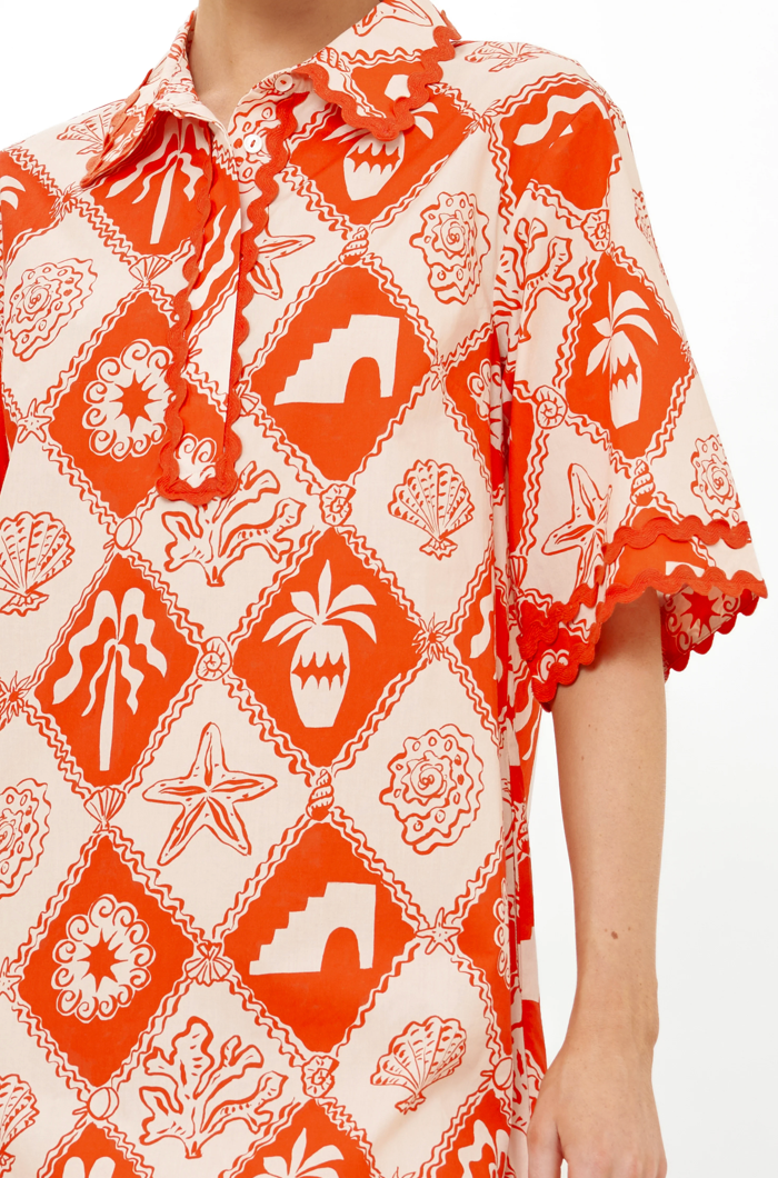 Collared Shirt Dress Mini Asterias Red
