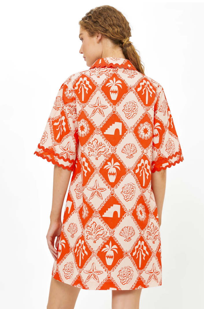 Collared Shirt Dress Mini Asterias Red