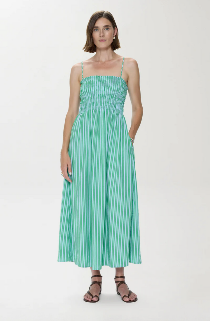 Bianca Dress Green Blue Stripe