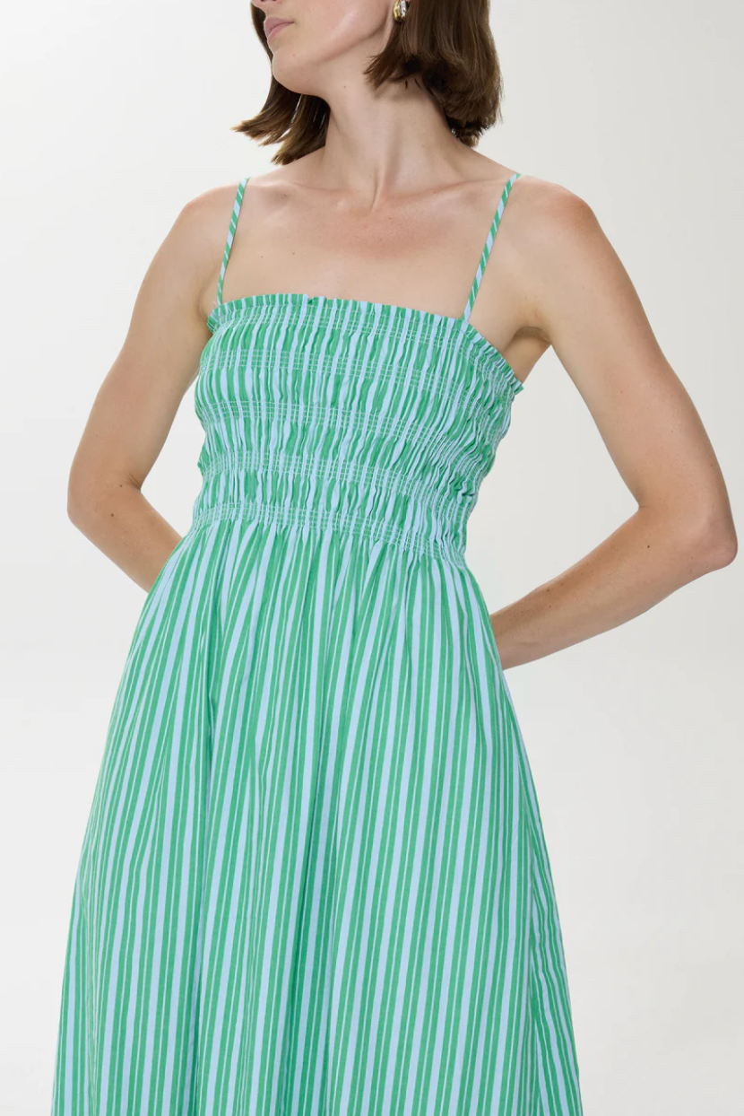 Bianca Dress Green Blue Stripe