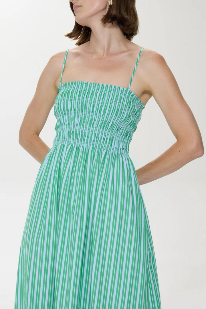 Bianca Dress Green Blue Stripe