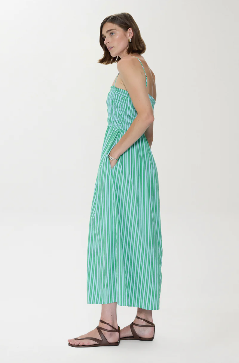 Bianca Dress Green Blue Stripe