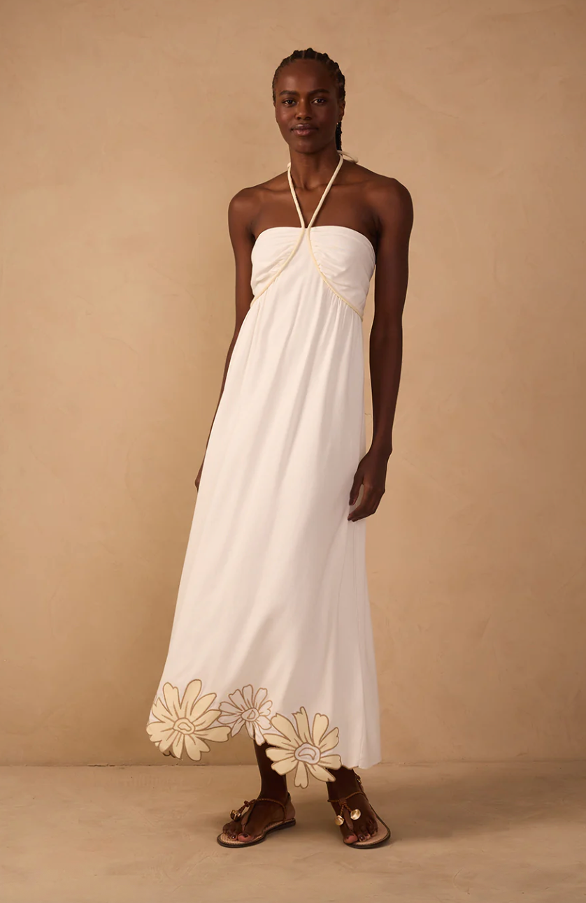 Embroidered Halter Maxi Dress