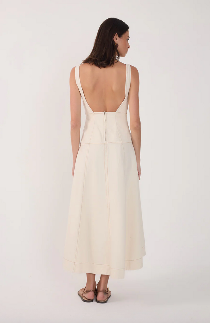 Topstitched Midi Dress Off White