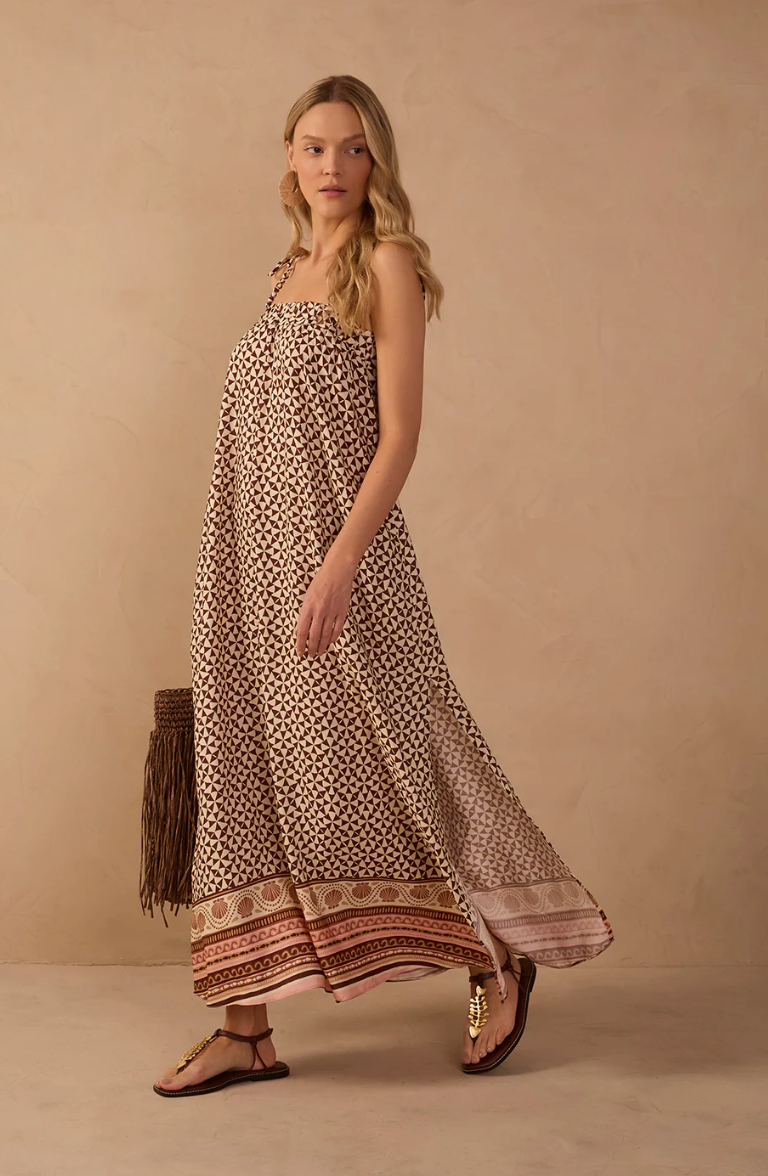 Beige Solstice Beaded Straps Maxi Dress