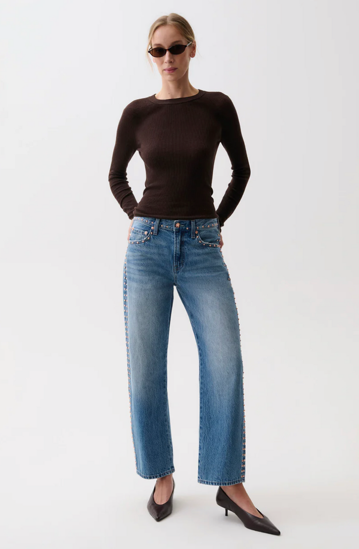 Lexi Mid Rise Bowed Straight Jean Star Studded