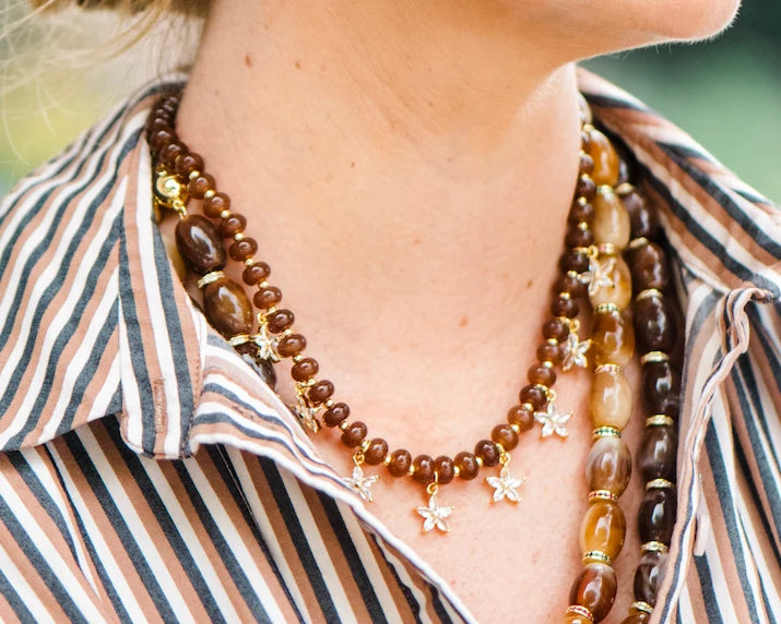 Beaded Bloom Necklace Brown